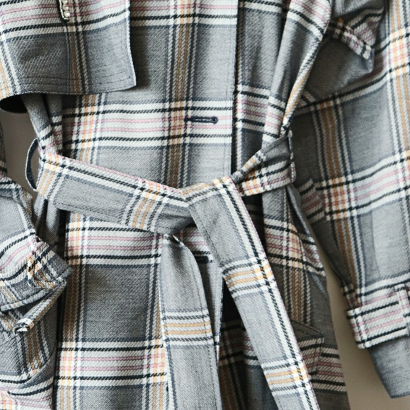 WOMEN'S COATS AND JACKETS PLAID BELTED TRENCH COAT - Picture 5 of 6